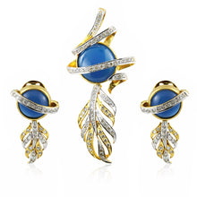 18K Yellow Gold | Natural Diamond & Lapis Lazuli Pendant & Earrings Set | Blue Cabochon Statement Jewelry - Pendant