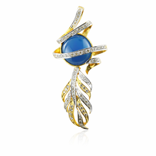18K Yellow Gold | Natural Diamond & Lapis Lazuli Pendant & Earrings Set | Blue Cabochon Statement Jewelry - Pendant
