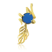 18K Yellow Gold | Natural Diamond & Lapis Lazuli Pendant & Earrings Set | Blue Cabochon Statement Jewelry - Pendant