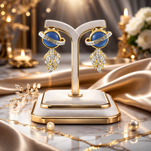 18K Yellow Gold | Natural Diamond & Lapis Lazuli Pendant & Earrings Set | Blue Cabochon Statement Jewelry - Pendant