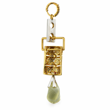 18K Yellow Gold | Natural Diamond & Lemon Quartz Slider Drop Pendant & Earrings Set | Contemporary Pavé Panel - Pendant