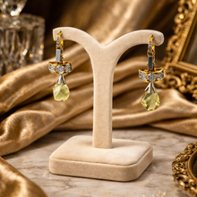 18K Yellow Gold | Natural Diamond & Lemon Quartz Slider Drop Pendant & Earrings Set | Contemporary Pavé Panel - Pendant