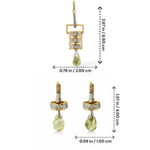 18K Yellow Gold | Natural Diamond & Lemon Quartz Slider Drop Pendant & Earrings Set | Contemporary Pavé Panel - Pendant