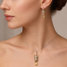 18K Yellow Gold | Natural Diamond & Lemon Quartz Slider Drop Pendant & Earrings Set | Contemporary Pavé Panel - Pendant
