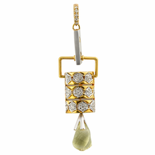 18K Yellow Gold | Natural Diamond & Lemon Quartz Slider Drop Pendant & Earrings Set | Contemporary Pavé Panel - Pendant