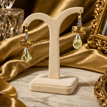 18K Yellow Gold | Natural Diamond & Lemon Quartz Slider Drop Pendant & Earrings Set | Contemporary Pavé Panel - Pendant