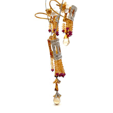 18K Yellow Gold Natural Diamond & Mix Gemstone Tassel Necklace & Earrings Set | Chandelier Jewelry - Necklace Earring
