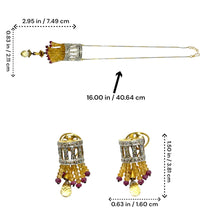 18K Yellow Gold Natural Diamond & Mix Gemstone Tassel Necklace & Earrings Set | Chandelier Jewelry - Necklace Earring