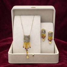 18K Yellow Gold Natural Diamond & Mix Gemstone Tassel Necklace & Earrings Set | Chandelier Jewelry - Necklace Earring
