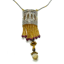 18K Yellow Gold Natural Diamond & Mix Gemstone Tassel Necklace & Earrings Set | Chandelier Jewelry - Necklace Earring