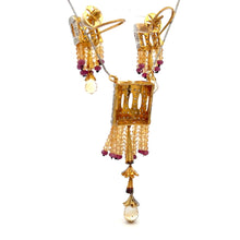 18K Yellow Gold Natural Diamond & Mix Gemstone Tassel Necklace & Earrings Set | Chandelier Jewelry - Necklace Earring