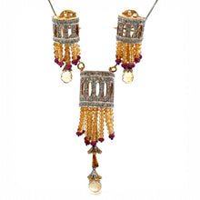 18K Yellow Gold Natural Diamond & Mix Gemstone Tassel Necklace & Earrings Set | Chandelier Jewelry - Necklace Earring