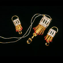 18K Yellow Gold Natural Diamond & Mix Gemstone Tassel Necklace & Earrings Set | Chandelier Jewelry - Necklace Earring