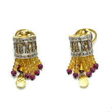 18K Yellow Gold Natural Diamond & Mix Gemstone Tassel Necklace & Earrings Set | Chandelier Jewelry - Necklace Earring