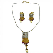 18K Yellow Gold Natural Diamond & Mix Gemstone Tassel Necklace & Earrings Set | Chandelier Jewelry - Necklace Earring