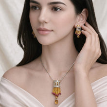 18K Yellow Gold Natural Diamond & Mix Gemstone Tassel Necklace & Earrings Set | Chandelier Jewelry - Necklace Earring