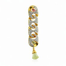 18K Yellow Gold | Natural Diamond & Mixed Semiprecious Gemstone Link Motif Pendant & Drop Earrings Set - Pendant