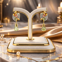 18K Yellow Gold | Natural Diamond & Mixed Semiprecious Gemstone Link Motif Pendant & Drop Earrings Set - Pendant