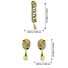 18K Yellow Gold | Natural Diamond & Mixed Semiprecious Gemstone Link Motif Pendant & Drop Earrings Set - Pendant