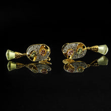 18K Yellow Gold | Natural Diamond & Mixed Semiprecious Gemstone Link Motif Pendant & Drop Earrings Set - Pendant