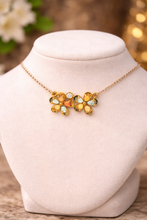 18K Yellow Gold Natural Diamond & Multi-Color Sapphire Floral Cluster Pendant | Contemporary Design - Pendant