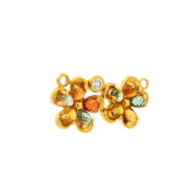 18K Yellow Gold Natural Diamond & Multi-Color Sapphire Floral Cluster Pendant | Contemporary Design - Pendant