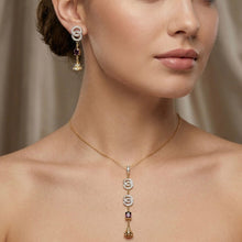 18K Yellow Gold | Natural Diamond & Multi Tourmaline Linear Drop Pendant & Earrings Set | Circular Pavé Link Detail