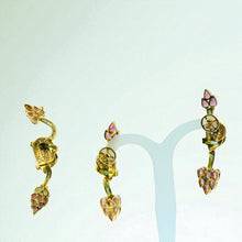18K Yellow Gold Floral Vine Pendant Earring Natural Round Diamond & Multi Tourmaline Royal Lotus Design Jewellery Set