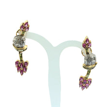 18K Yellow Gold Floral Vine Pendant Earring Natural Round Diamond & Multi Tourmaline Royal Lotus Design Jewellery Set