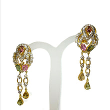 18K Yellow Gold Pendant Earring with Diamond & Multi Tourmaline Natural Gemstone Tassel Elegant Jewellery Set - Pendant