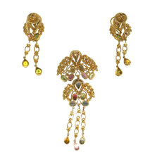 18K Yellow Gold Pendant Earring with Diamond & Multi Tourmaline Natural Gemstone Tassel Elegant Jewellery Set - Pendant