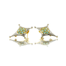18K Yellow Gold Natural Diamond & Paraiba Tourmaline Starburst Pendant & Earrings Set | Compass Motif Jewelry - Pendant