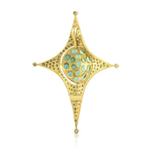 18K Yellow Gold Natural Diamond & Paraiba Tourmaline Starburst Pendant & Earrings Set | Compass Motif Jewelry - Pendant