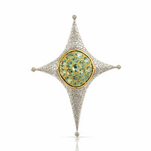 18K Yellow Gold Natural Diamond & Paraiba Tourmaline Starburst Pendant & Earrings Set | Compass Motif Jewelry - Pendant