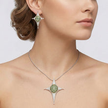 18K Yellow Gold Natural Diamond & Paraiba Tourmaline Starburst Pendant & Earrings Set | Compass Motif Jewelry - Pendant
