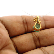 18K Yellow Gold Natural Diamond & Pear-Shaped Emerald Drop Pendant | Classic Cluster May Birthstone Jewelry - Pendant
