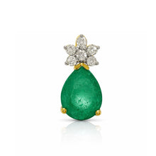18K Yellow Gold Natural Diamond & Pear-Shaped Emerald Drop Pendant | Classic Cluster May Birthstone Jewelry - Pendant