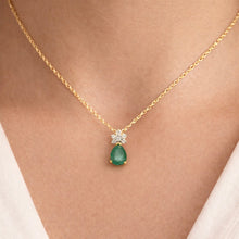 18K Yellow Gold Natural Diamond & Pear-Shaped Emerald Drop Pendant | Classic Cluster May Birthstone Jewelry - Pendant