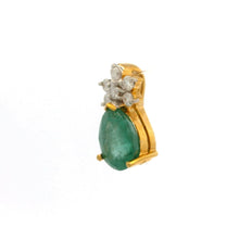 18K Yellow Gold Natural Diamond & Pear-Shaped Emerald Drop Pendant | Classic Cluster May Birthstone Jewelry - Pendant
