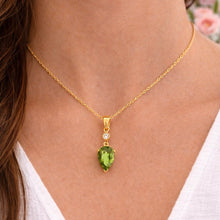 18K Yellow Gold Natural Diamond & Pear-Shaped Peridot Drop Pendant | Timeless Gemstone Jewelry - Pendant