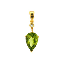 18K Yellow Gold Natural Diamond & Pear-Shaped Peridot Drop Pendant | Timeless Gemstone Jewelry - Pendant