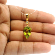 18K Yellow Gold Natural Diamond & Pear-Shaped Peridot Drop Pendant | Timeless Gemstone Jewelry - Pendant