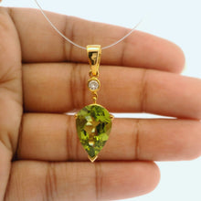 18K Yellow Gold Natural Diamond & Pear-Shaped Peridot Drop Pendant | Timeless Gemstone Jewelry - Pendant