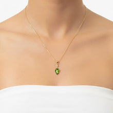 18K Yellow Gold Natural Diamond & Pear-Shaped Peridot Drop Pendant | Timeless Gemstone Jewelry - Pendant