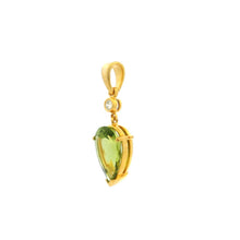 18K Yellow Gold Natural Diamond & Pear-Shaped Peridot Drop Pendant | Timeless Gemstone Jewelry - Pendant