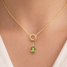 18K Yellow Gold Natural Diamond & Peridot Modern Drop Pendant | Sculptural Contemporary Design Jewelry - Pendant