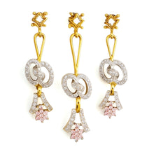 18K Yellow Gold Pendant Earring with Natural Diamond & Pink Sapphire Jewellery Set - Pendant Earring Set