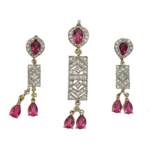 18K Yellow Gold Pendant Earring with Natural Diamond & Tourmaline Jewellery Set - Pendant Earring Set
