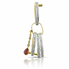 18K Yellow Gold Natural Diamond & Pink Tourmaline Pendant & Earrings Set | Geometric Linear Bar Jewelry - Pendant