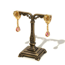 18K Yellow Gold Natural Diamond & Pink Tourmaline Pendant & Earrings Set | Geometric Linear Bar Jewelry - Pendant